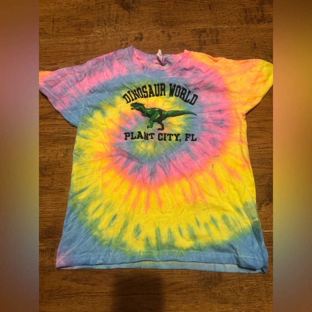 Child’s tie dye dinosaur world embroidered tee 6/8 NEW
